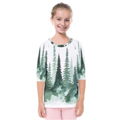 Tree Watercolor Painting Pine Forest Kids  Quarter Sleeve Raglan T-Shirt