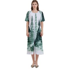Tree Watercolor Painting Pine Forest Women s Cotton Short Sleeve Night Gown