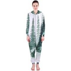 Tree Watercolor Painting Pine Forest Hooded Jumpsuit (Ladies)