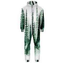 Tree Watercolor Painting Pine Forest Hooded Jumpsuit (Men)