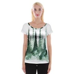 Tree Watercolor Painting Pine Forest Cap Sleeve Top