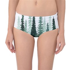 Tree Watercolor Painting Pine Forest Mid-Waist Bikini Bottoms