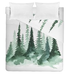 Tree Watercolor Painting Pine Forest Duvet Cover Double Side (Queen Size)