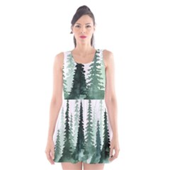 Tree Watercolor Painting Pine Forest Scoop Neck Skater Dress