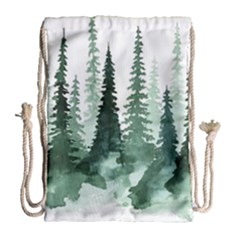 Tree Watercolor Painting Pine Forest Drawstring Bag (Large)