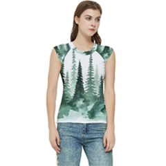 Tree Watercolor Painting Pine Forest Women s Raglan Cap Sleeve T-Shirt