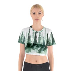 Tree Watercolor Painting Pine Forest Cotton Crop Top