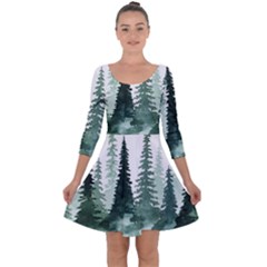 Tree Watercolor Painting Pine Forest Quarter Sleeve Skater Dress