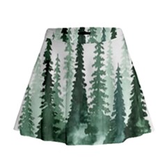 Tree Watercolor Painting Pine Forest Mini Flare Skirt