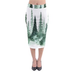 Tree Watercolor Painting Pine Forest Midi Pencil Skirt