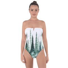 Tree Watercolor Painting Pine Forest Tie Back One Piece Swimsuit