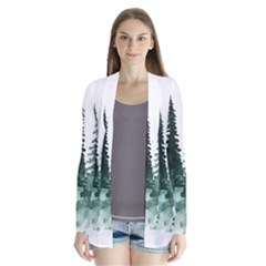 Tree Watercolor Painting Pine Forest Drape Collar Cardigan