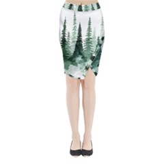 Tree Watercolor Painting Pine Forest Midi Wrap Pencil Skirt