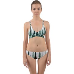 Tree Watercolor Painting Pine Forest Wrap Around Bikini Set