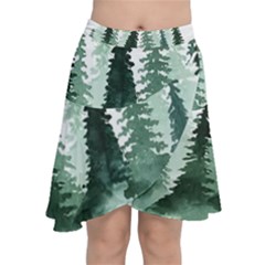 Tree Watercolor Painting Pine Forest Chiffon Wrap Front Skirt by Hannah976