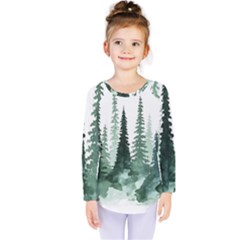 Tree Watercolor Painting Pine Forest Kids  Long Sleeve T-Shirt