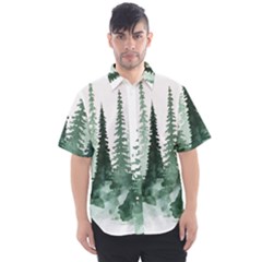 Tree Watercolor Painting Pine Forest Men s Short Sleeve Shirt