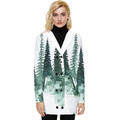 Tree Watercolor Painting Pine Forest Button Up Hooded Coat 