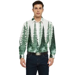 Tree Watercolor Painting Pine Forest Men s Long Sleeve  Shirt