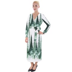 Tree Watercolor Painting Pine Forest Velvet Maxi Wrap Dress