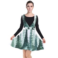 Tree Watercolor Painting Pine Forest Plunge Pinafore Dress