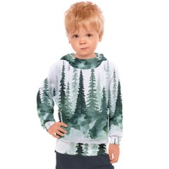 Tree Watercolor Painting Pine Forest Kids  Hooded Pullover