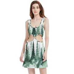 Tree Watercolor Painting Pine Forest Velour Cutout Dress