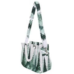 Tree Watercolor Painting Pine Forest Rope Handles Shoulder Strap Bag