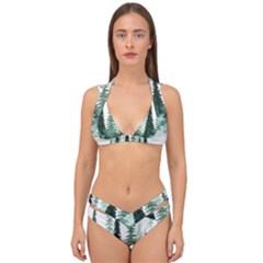 Tree Watercolor Painting Pine Forest Double Strap Halter Bikini Set