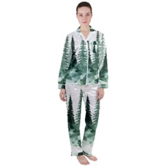 Tree Watercolor Painting Pine Forest Women s Long Sleeve Satin Pajamas Set	