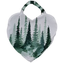 Tree Watercolor Painting Pine Forest Giant Heart Shaped Tote