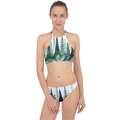 Tree Watercolor Painting Pine Forest Halter Bikini Set