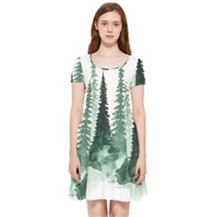 Tree Watercolor Painting Pine Forest Inside Out Cap Sleeve Dress