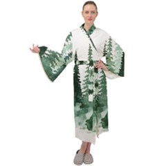 Tree Watercolor Painting Pine Forest Maxi Velvet Kimono