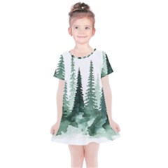 Tree Watercolor Painting Pine Forest Kids  Simple Cotton Dress