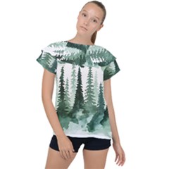 Tree Watercolor Painting Pine Forest Ruffle Collar Chiffon Blouse