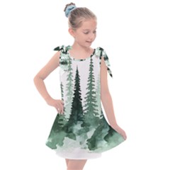 Tree Watercolor Painting Pine Forest Kids  Tie Up Tunic Dress