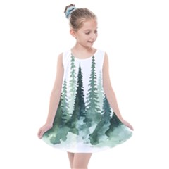 Tree Watercolor Painting Pine Forest Kids  Summer Dress