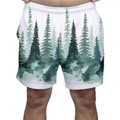 Tree Watercolor Painting Pine Forest Men s Shorts