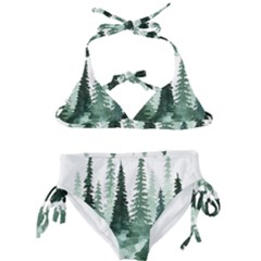 Tree Watercolor Painting Pine Forest Kids  Classic Bikini Set