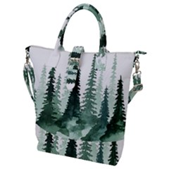 Tree Watercolor Painting Pine Forest Buckle Top Tote Bag by Hannah976