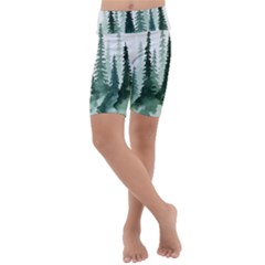 Tree Watercolor Painting Pine Forest Kids  Lightweight Velour Cropped Yoga Leggings