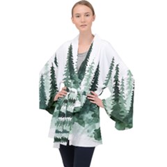 Tree Watercolor Painting Pine Forest Long Sleeve Velvet Kimono 