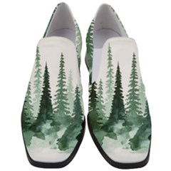 Tree Watercolor Painting Pine Forest Women Slip On Heel Loafers