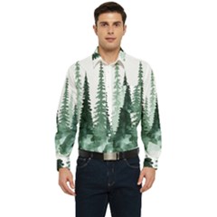 Tree Watercolor Painting Pine Forest Men s Long Sleeve Pocket Shirt 