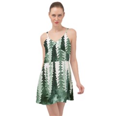 Tree Watercolor Painting Pine Forest Summer Time Chiffon Dress