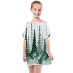 Tree Watercolor Painting Pine Forest Kids  One Piece Chiffon Dress