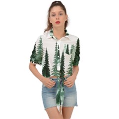Tree Watercolor Painting Pine Forest Tie Front Shirt 