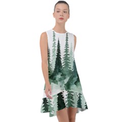 Tree Watercolor Painting Pine Forest Frill Swing Dress