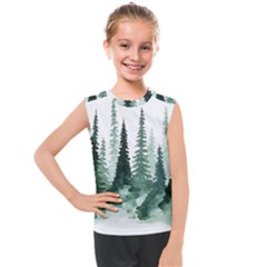 Tree Watercolor Painting Pine Forest Kids  Mesh Tank Top